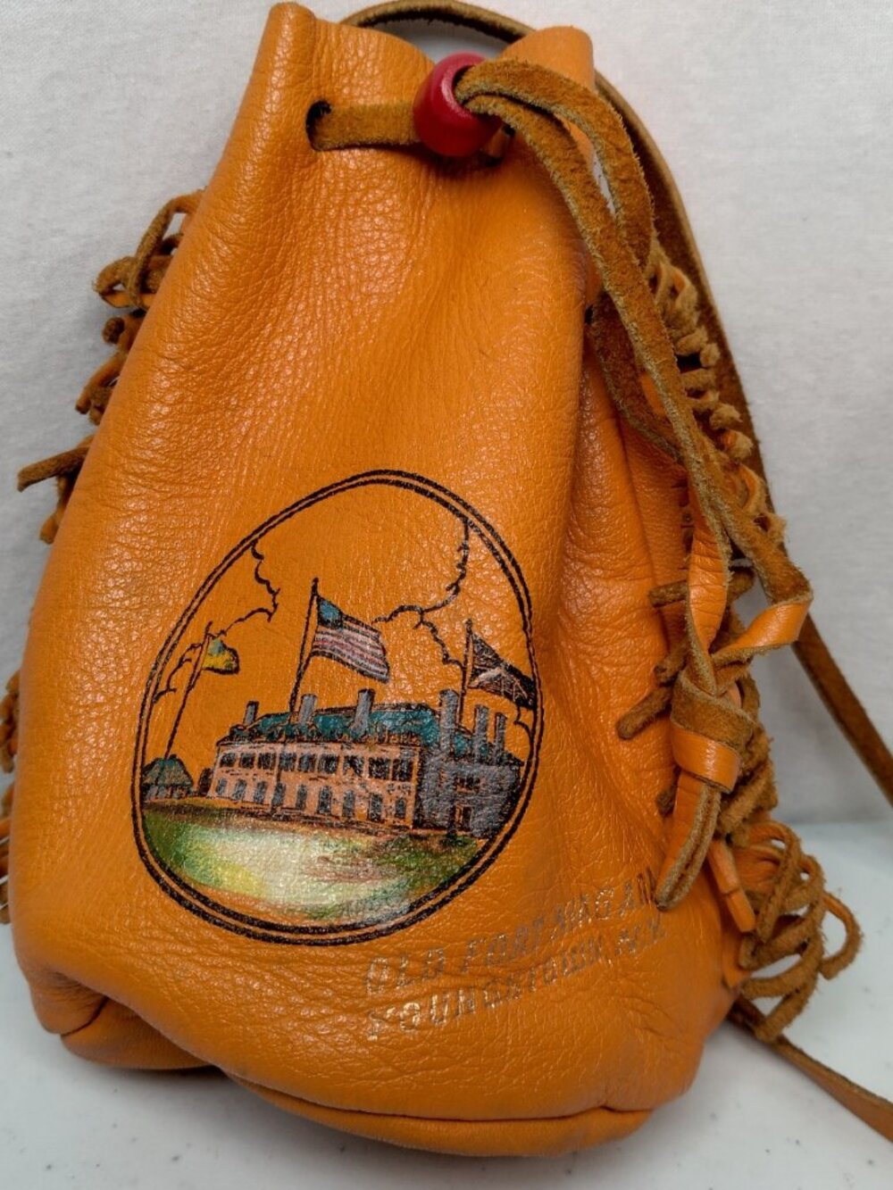 Vintage Old Fort Niagara Leather Pouch Youngstown New York Souvenir Brown Fringe - Picture 4 of 16